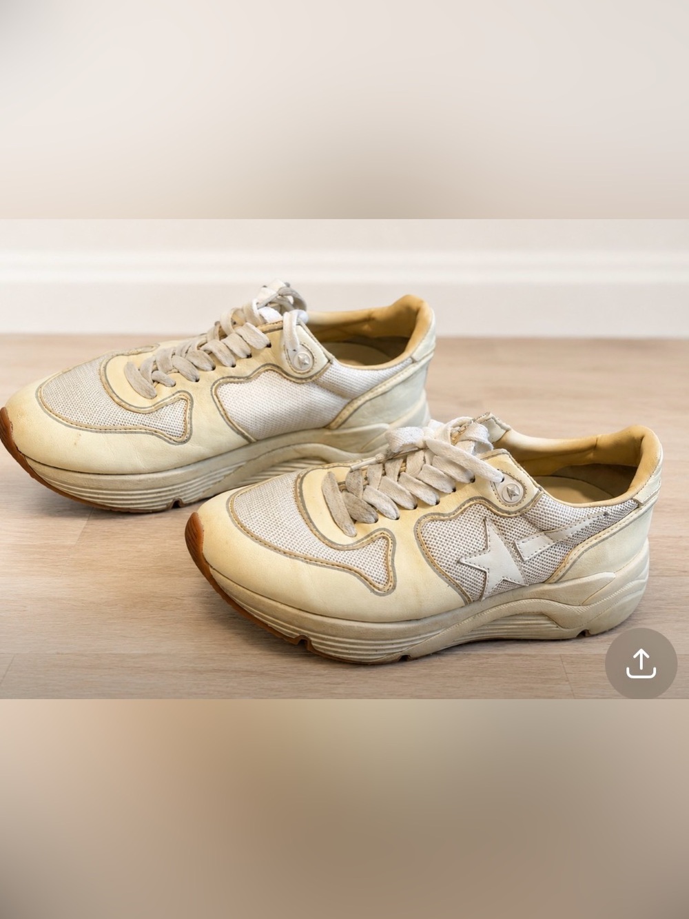 Golden Goose Cream and White Athletic Sneakers